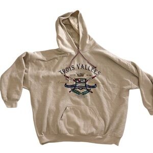 Vintage Express fleece Hoodie Mens size L Trois Vallees Ski Fleece Pullover
